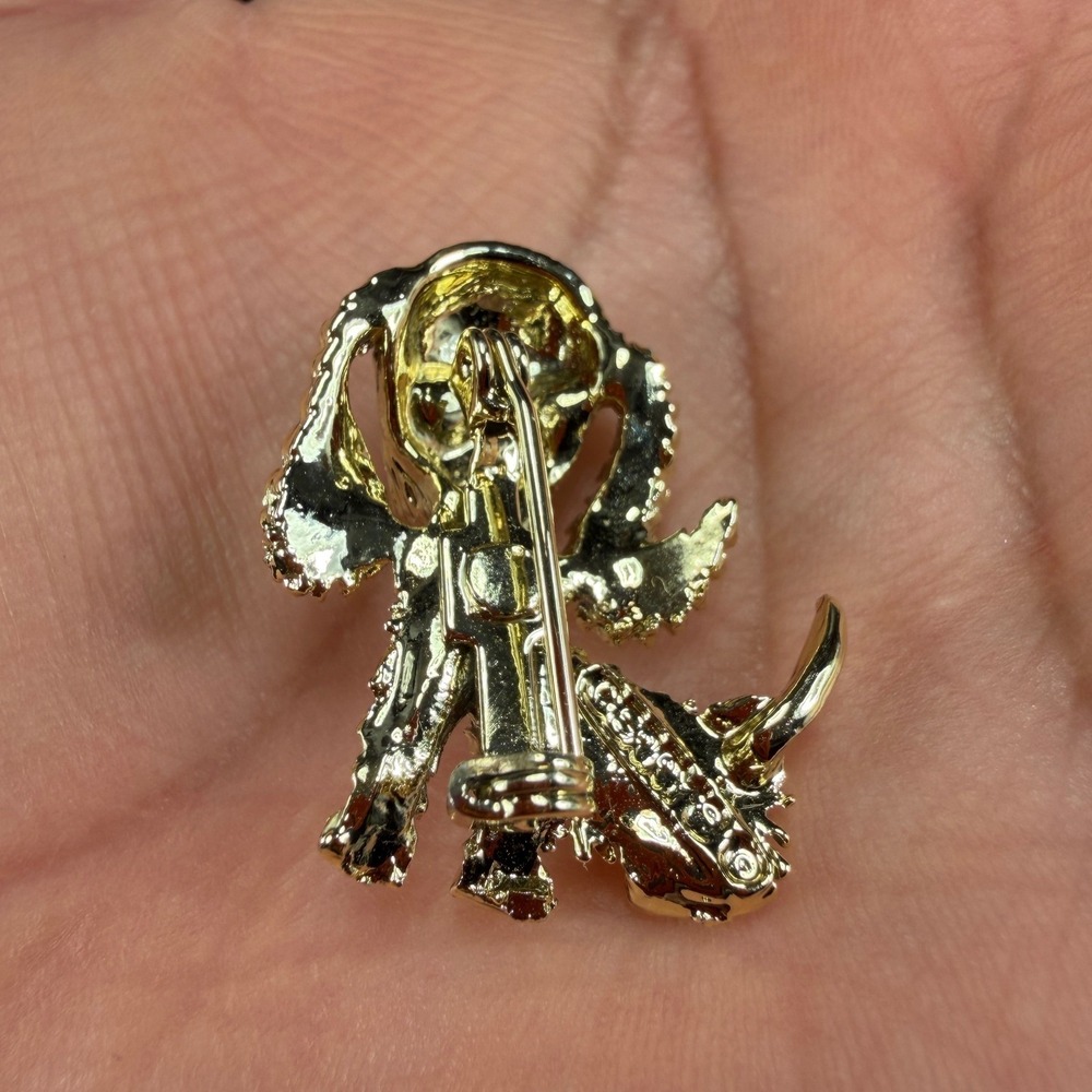Gerrys Vintage Gold Tone Poodle Dog Brooch Green Rhinestone Eyes Collar 1 Inch - Picture 9 of 10